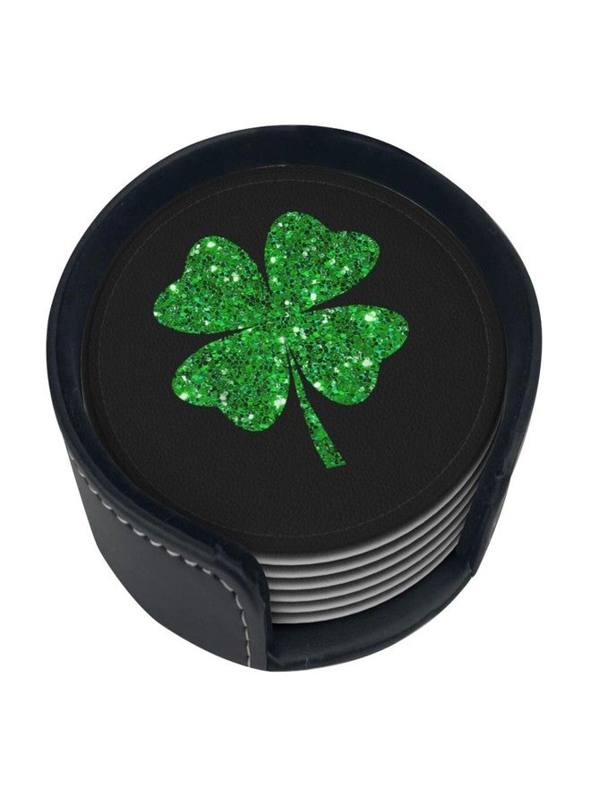 ASYG 6 Pcs St. Patrick's Day Cute Lucky Shamrock Coaster Set with Holder 4 inch Green Coasters Drink Bar Coasters Cute Table Coasters - Image 2